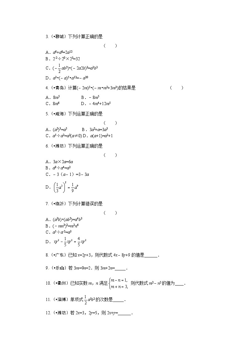 2023年初中数学中考专项分类强化训练（含答案）：02 整式（通用版）第3页