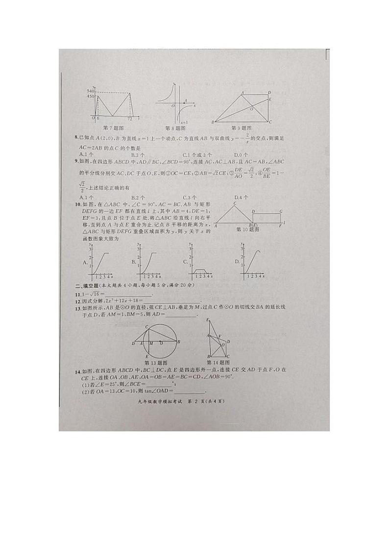 2024年安徽省合肥市瑶海区中考一模考试数学试卷02