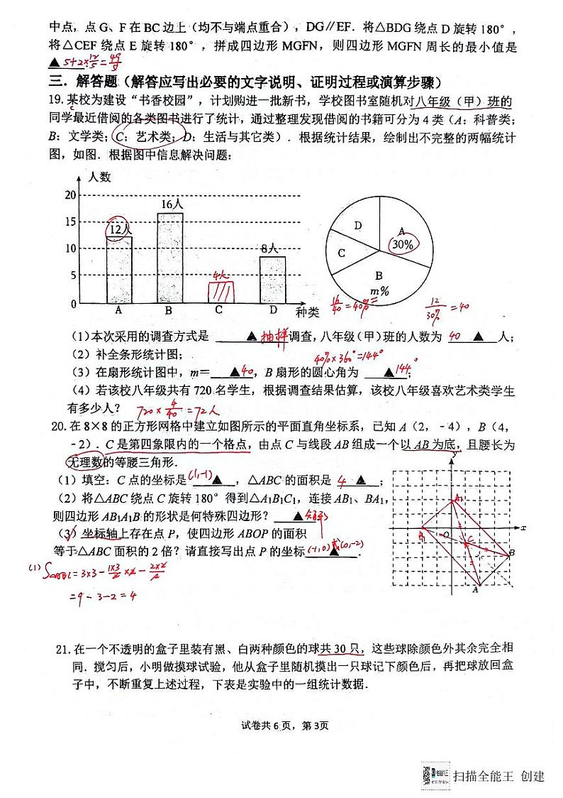 2024年3月江苏省扬州市邗江实验初中八下第一次月考数学试题+答案03