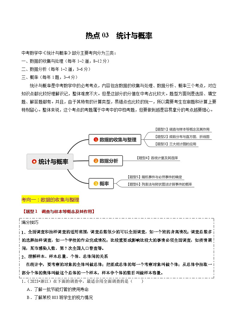 热点03 统计与概率（6大题型+满分技巧+限时分层检测）（原卷版）第1页