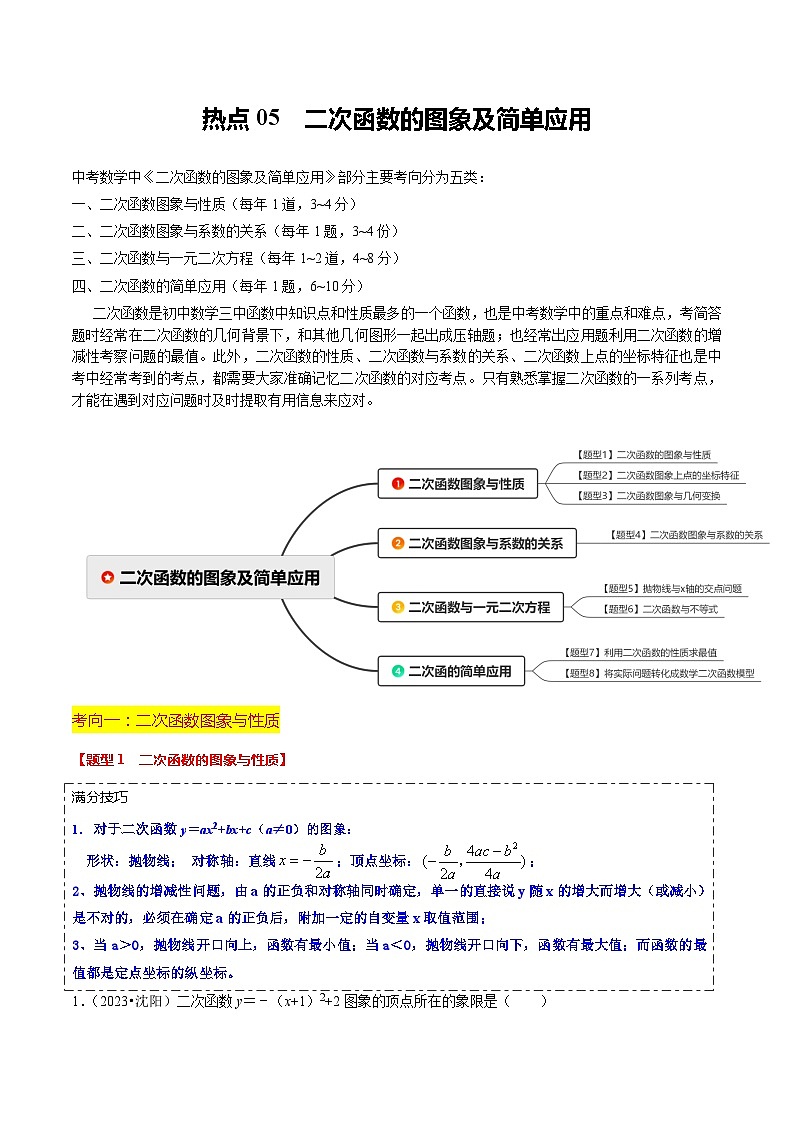 【中考二轮】2024年中考数学【热点•重点•难点】（全国通用）热点05 二次函数的图象及简单应用（8大题型 满分技巧 限时分层检测）-专题训练.zip01