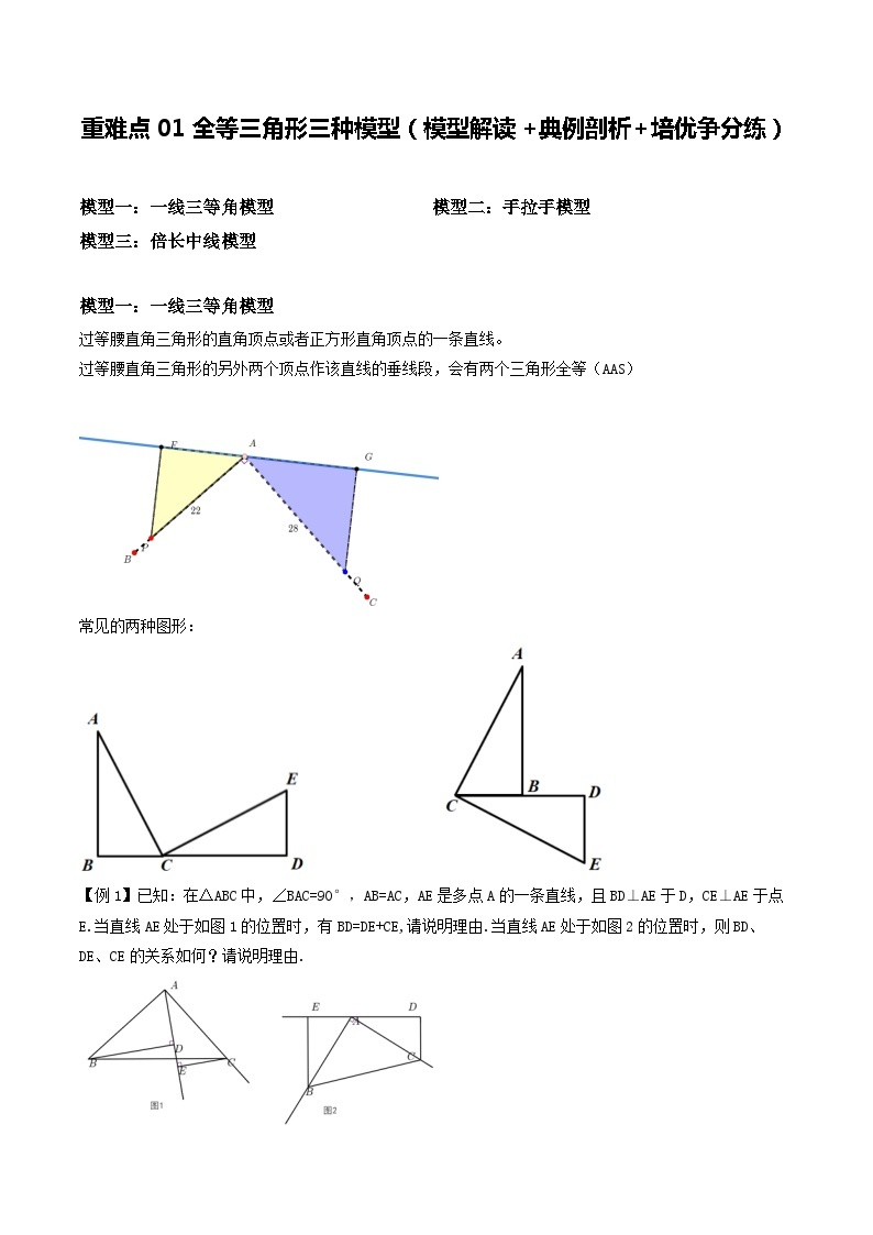 【中考二轮】2024年中考数学【热点·重点·难点】（安徽专用）重难点01全等三角形三种模型（模型解读+典例剖析+培优争分练）-专题训练.zip01