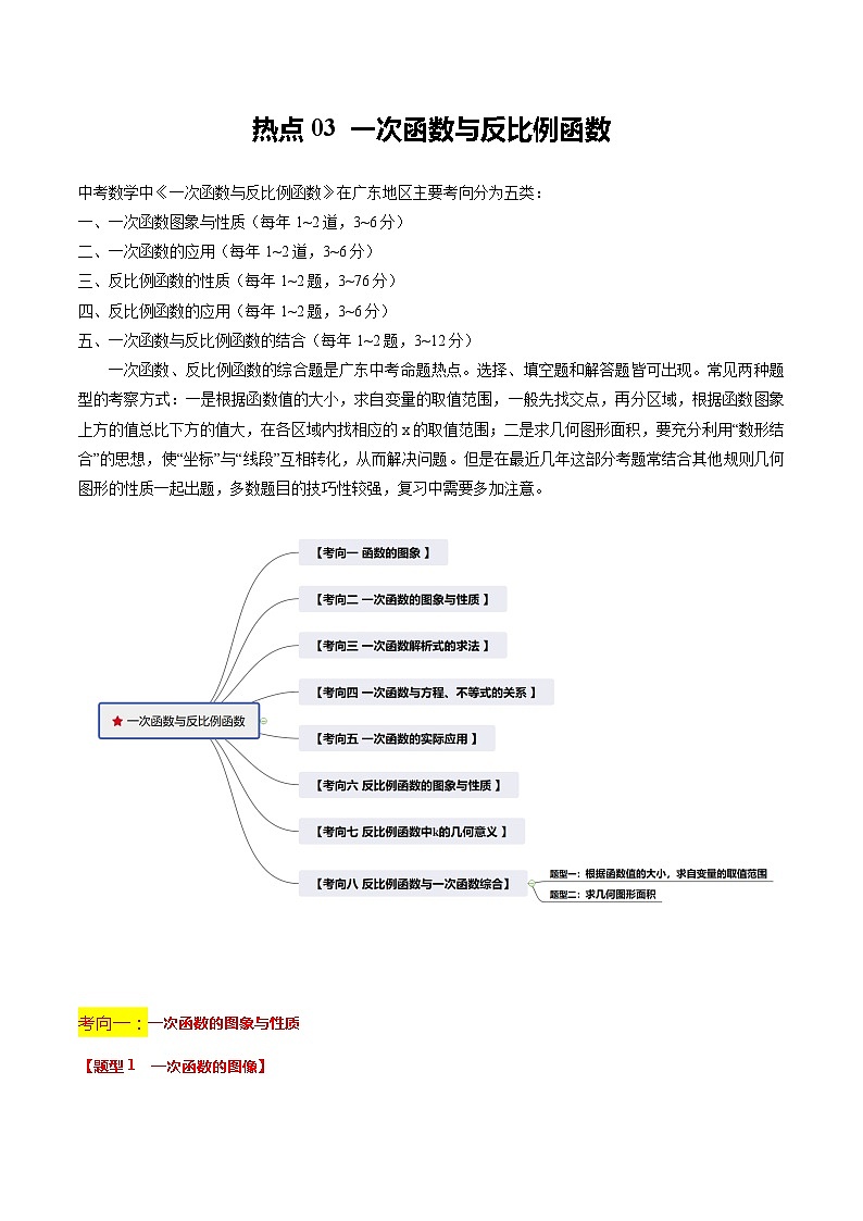 热点03 一次函数与反比例函数（11大题型+满分技巧+限时分层检测）（原卷版）第1页