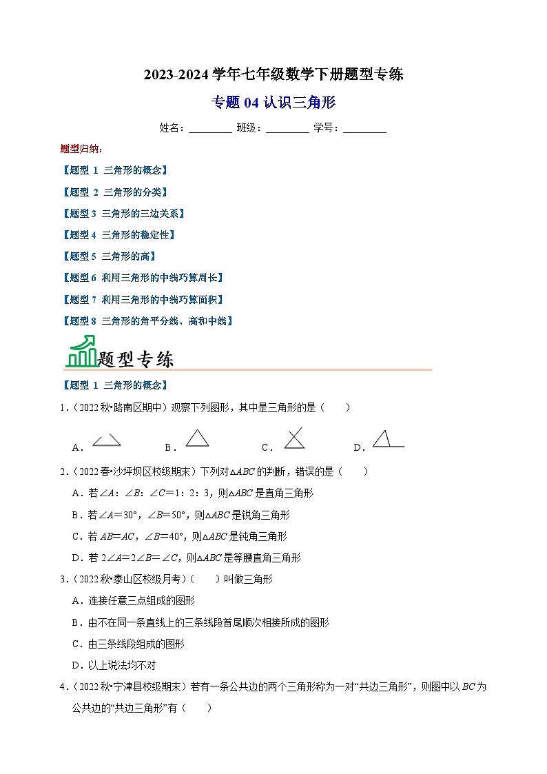 专题04 认识三角形-2023-2024学年苏科版七年级数学下册题型专练第1页