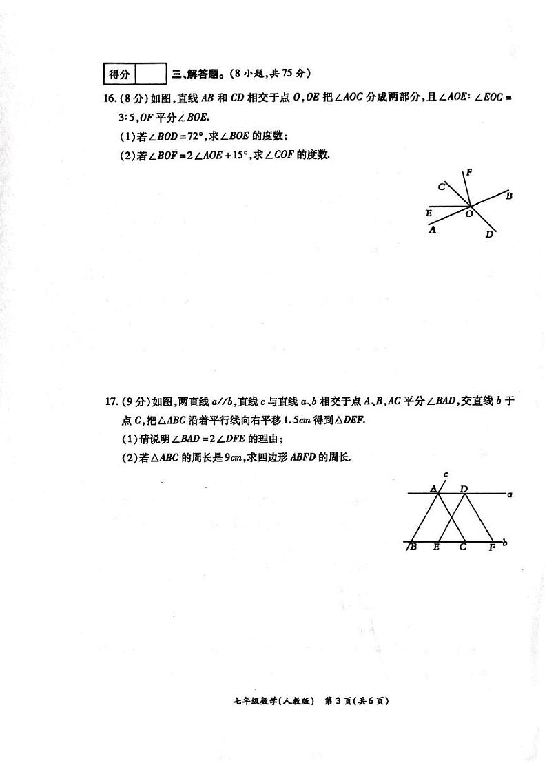 河南省周口市鹿邑县2023-2024学年七年级下学期3月月考数学试题03