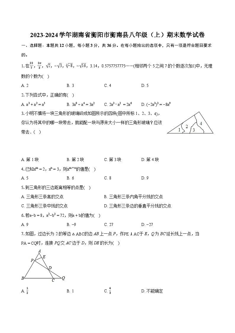2023-2024学年湖南省衡阳市衡南县八年级（上）期末数学试卷(含详细答案解析)01