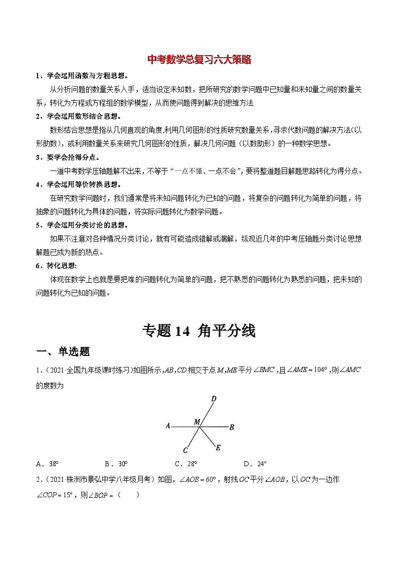 初中数学一轮复习【讲通练透】专题14 角平分线（练透） （全国通用）01