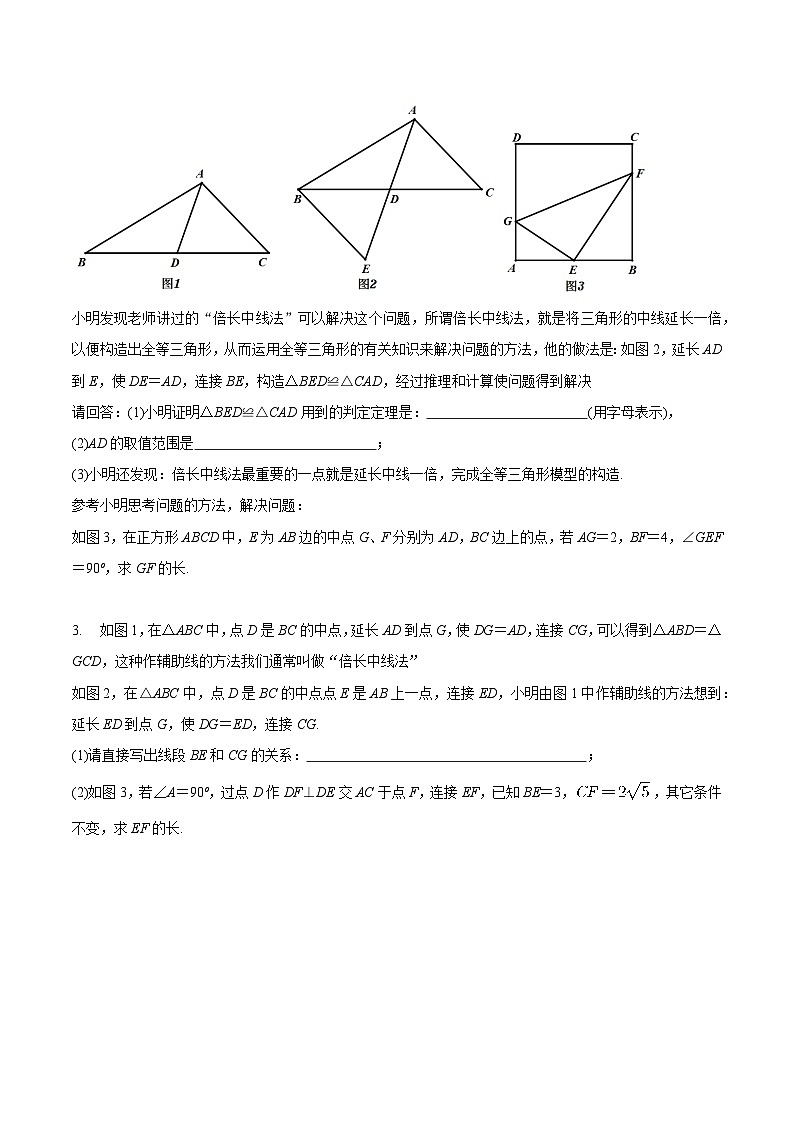 中考几何专项复习专题10  倍长中线模型巩固练习（提优） （学生版）第2页