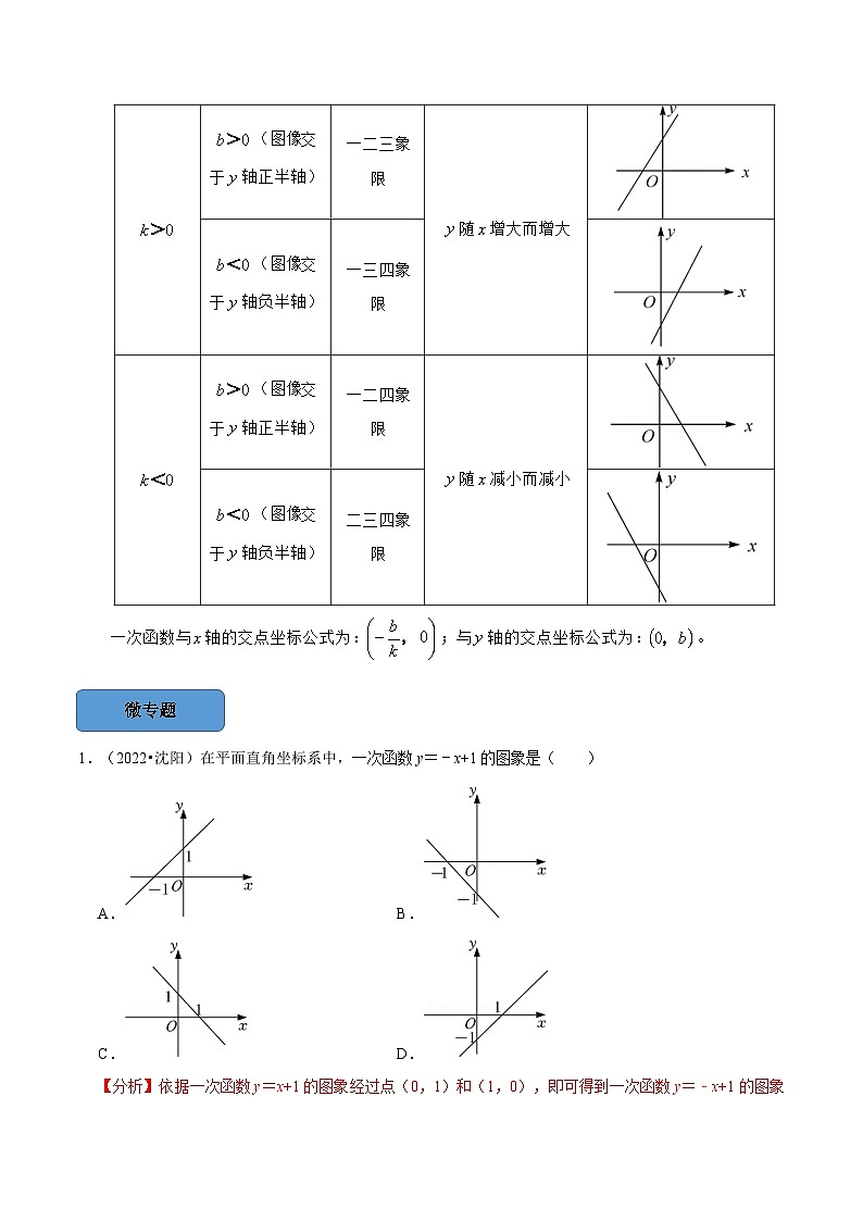 最新中考数学必考考点总结+题型专训  专题14 一次函数篇 （全国通用）02