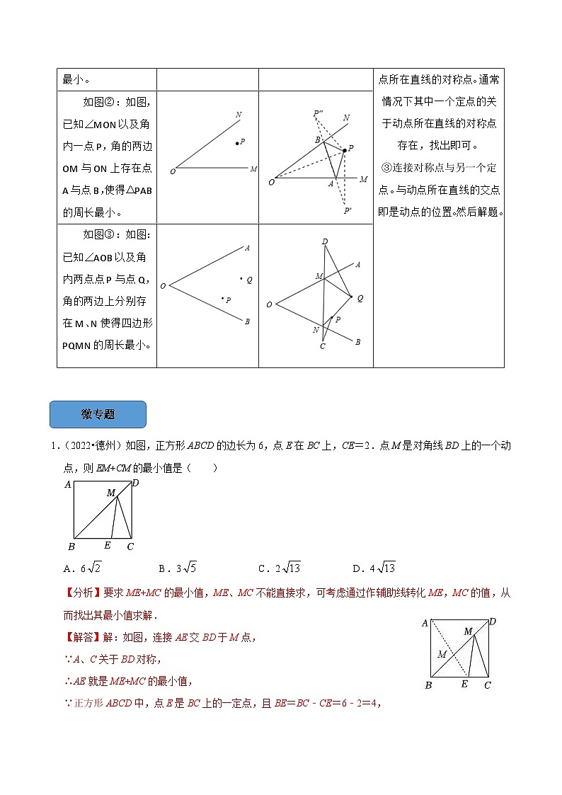 最新中考数学必考考点总结+题型专训  专题35 最值问题篇 （全国通用）02