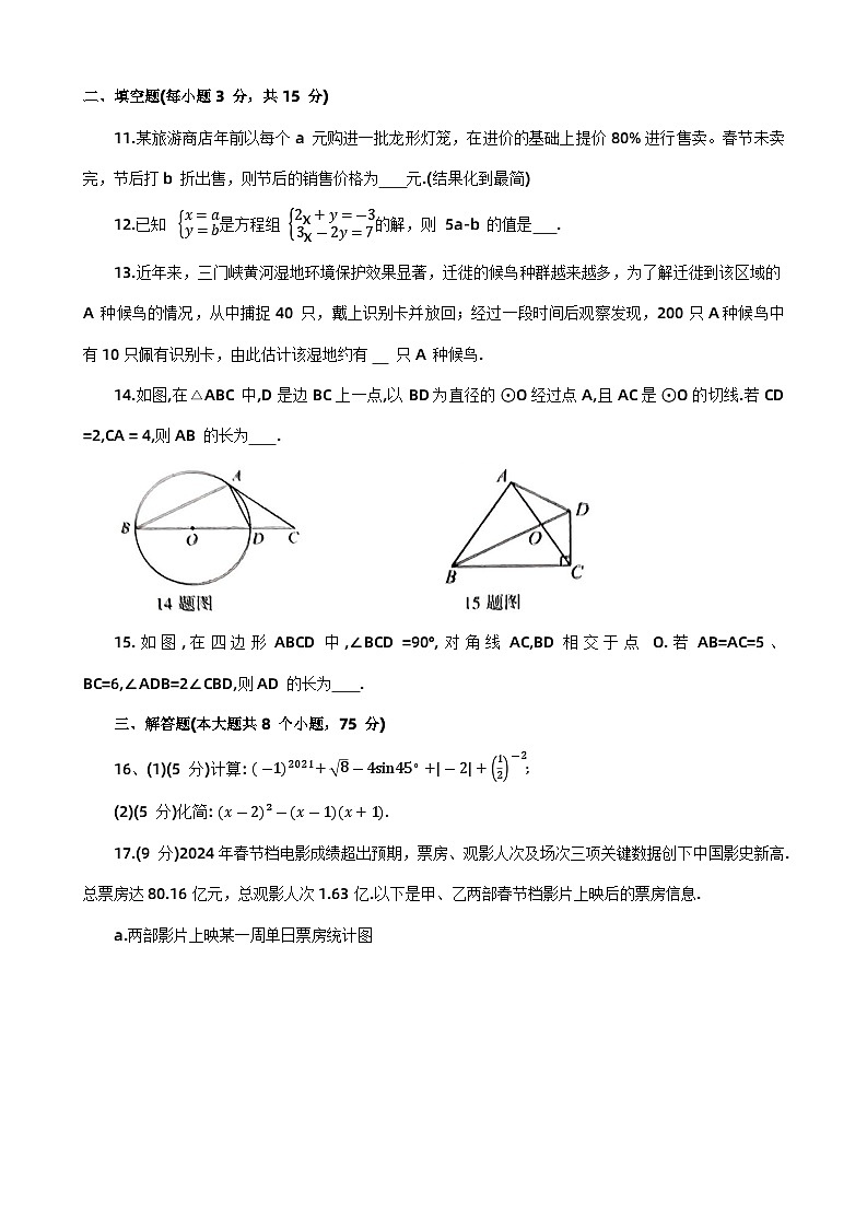 2024年河南省洛阳市伊川县中考一模数学试题第3页
