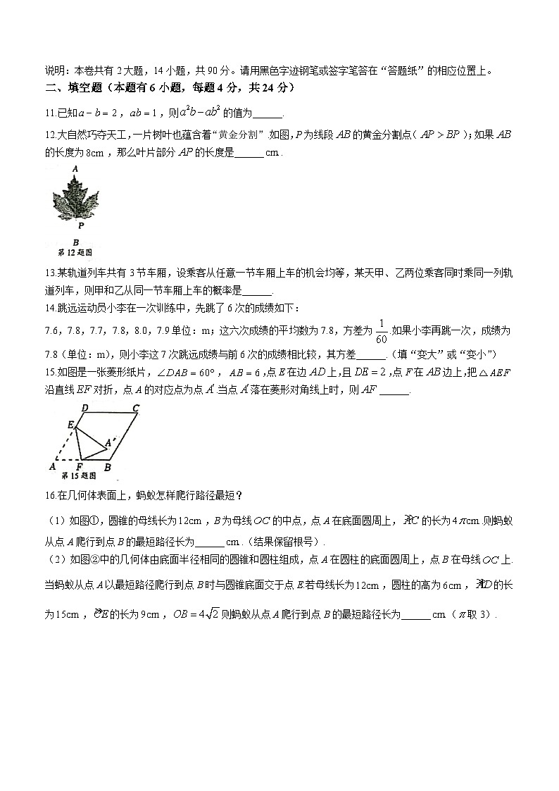 2023年浙江省金衢十二校初中学业水平模拟考试数学模拟预测题(无答案)03