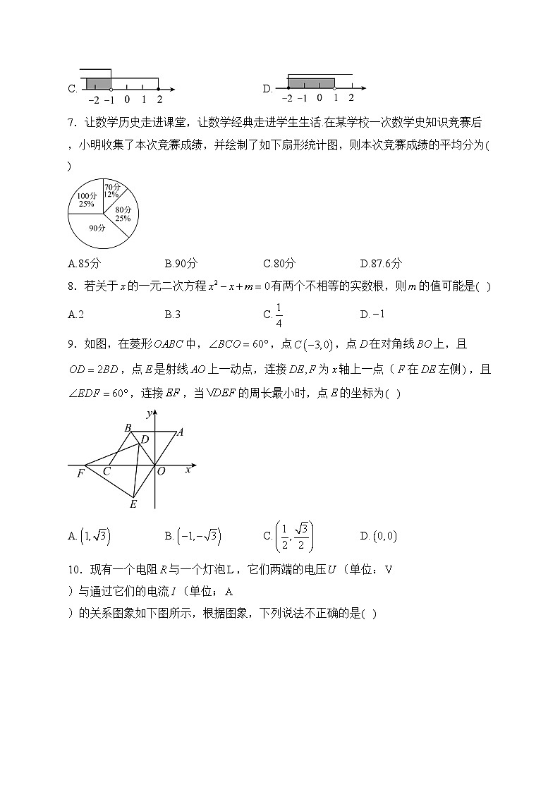 河南省部分学校2024年九年级下学期中考一模考试数学试卷(含答案)02