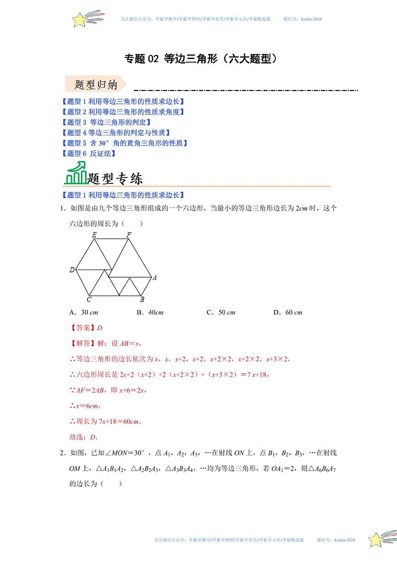 专题02 等边三角形（六大题型）（题型专练）（解析版）第1页