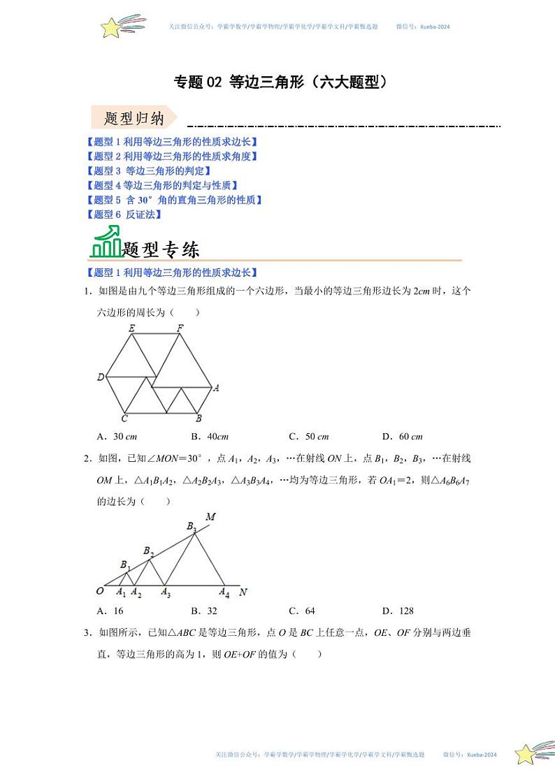 专题02 等边三角形（六大题型）（题型专练）（原卷版）第1页