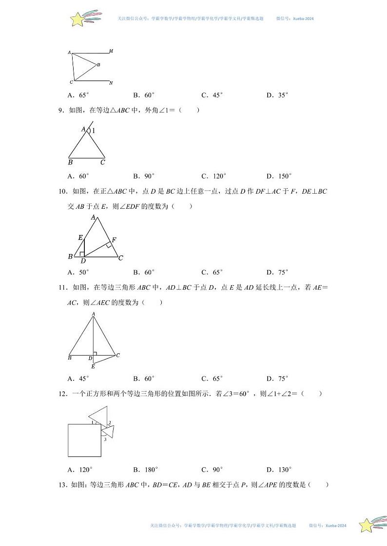 专题02 等边三角形（六大题型）（题型专练）（原卷版）第3页