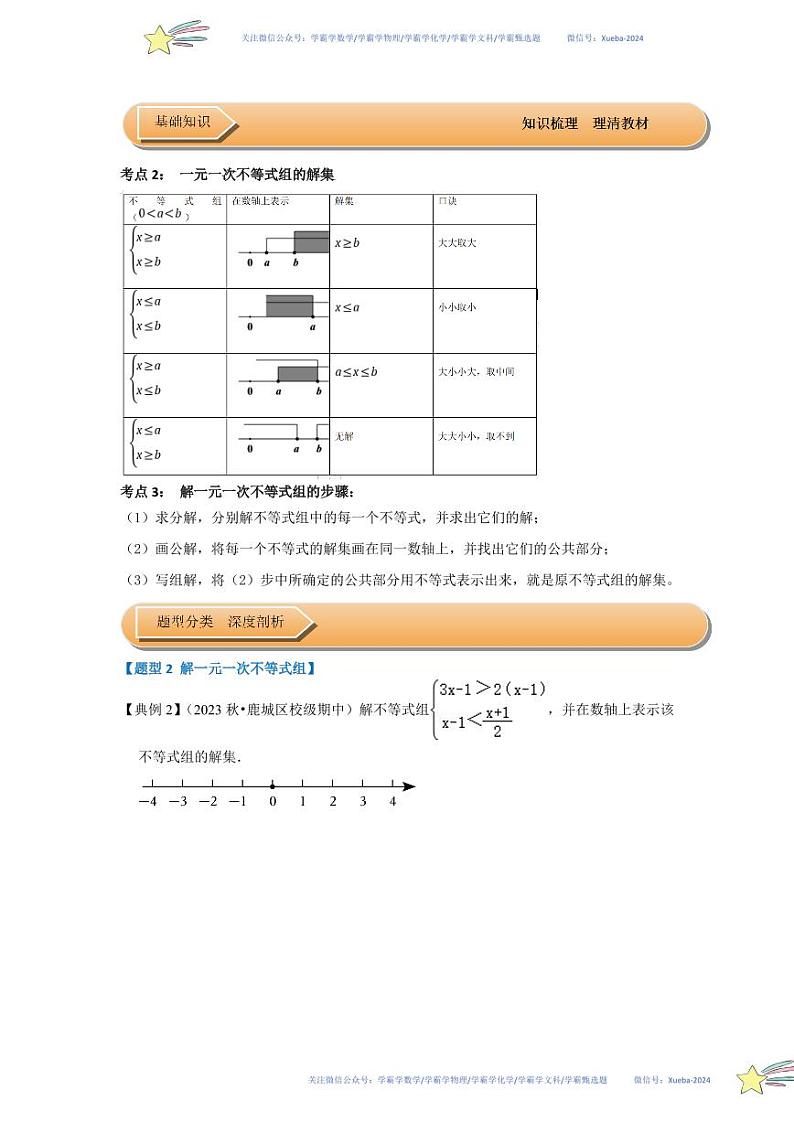 第04讲 一元一次不等式组（知识解读+达标检测）（原卷版）第2页