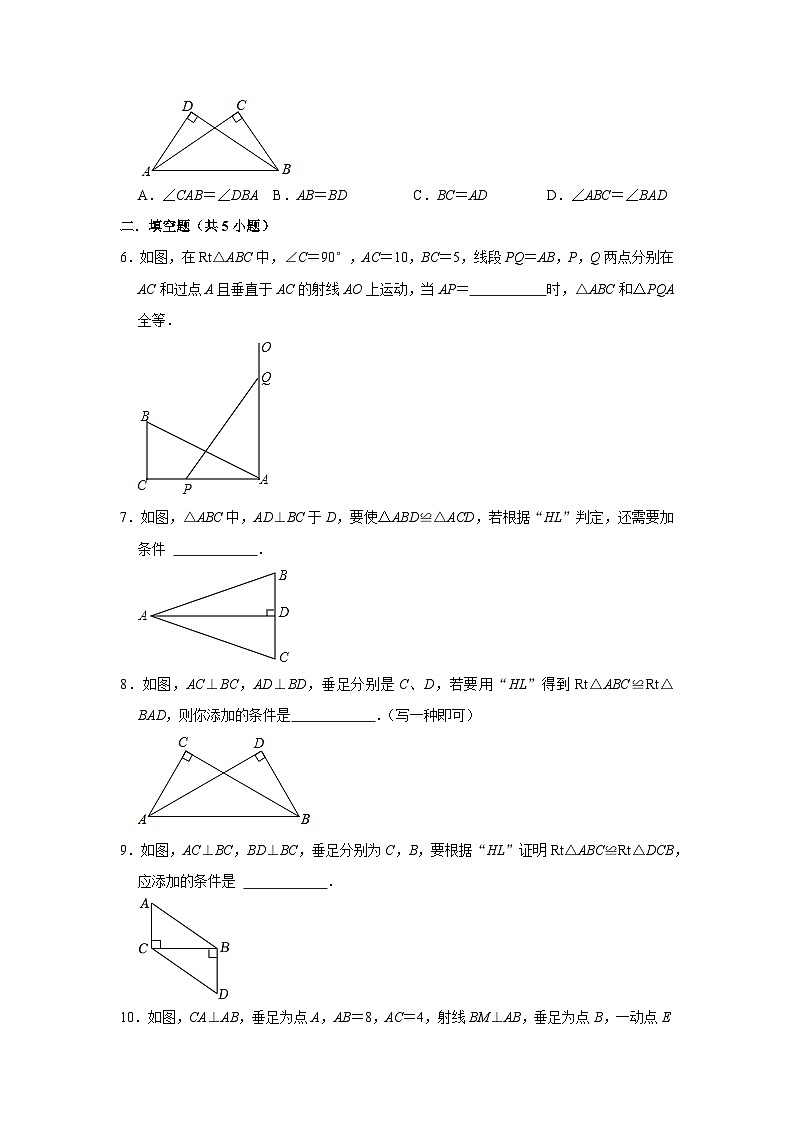2023—2024学年下学期初中数学北师大新版八年级期中必刷常考题之直角三角形全等的判定第2页