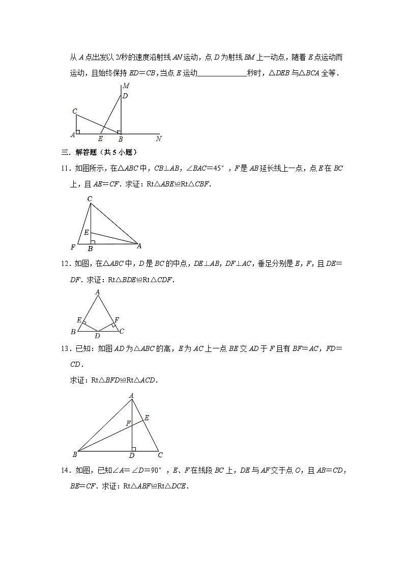 2023—2024学年下学期初中数学北师大新版八年级期中必刷常考题之直角三角形全等的判定第3页