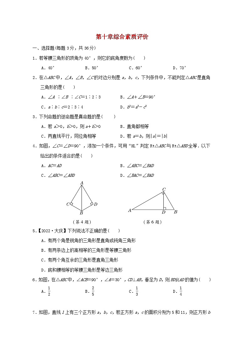2024七年级数学下册第10章三角形的有关证明综合素质评价试卷（附解析鲁教版五四制）01