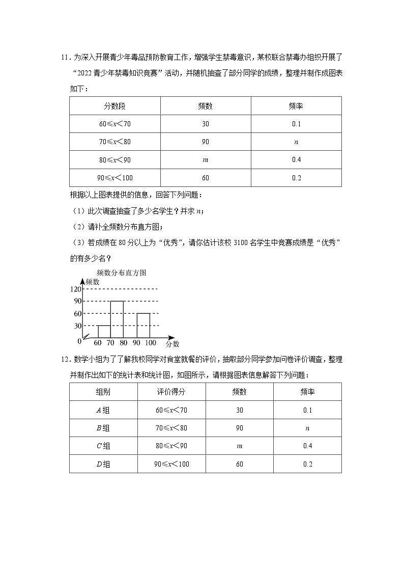 2023—2024学年下学期初中数学沪教新版九年级期中必刷常考题之表示一组数据分布的量03