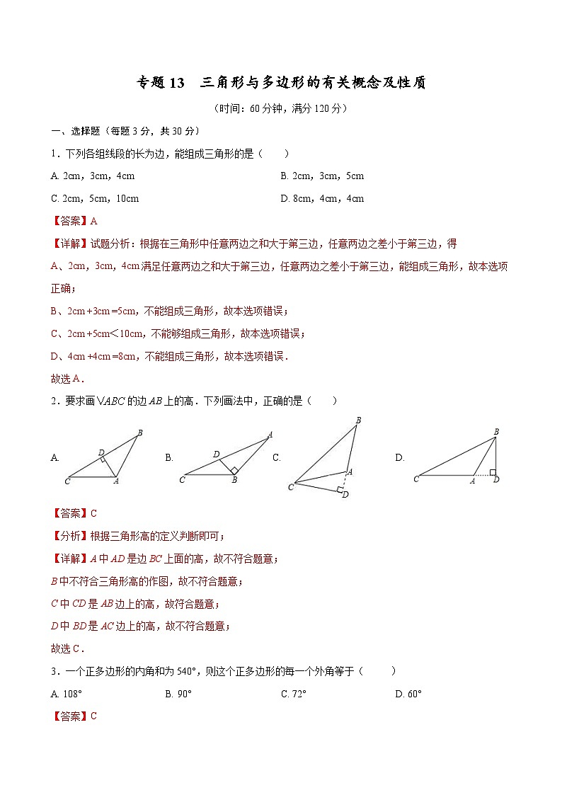 中考数学一轮考点复习精讲精练专题13 三角形与多边形的有关概念及性质【考点巩固】（解析版）第1页