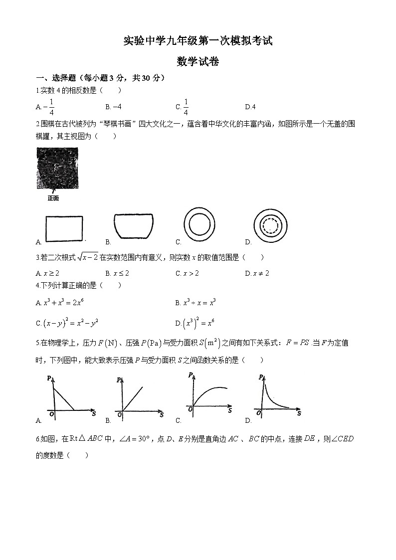 2024年广东省湛江市霞山区实验中学中考一模数学试题第1页