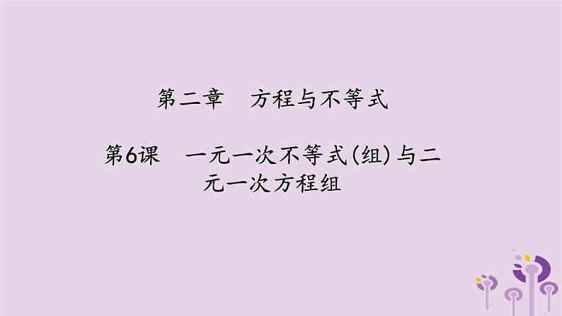 中考数学一轮复习课件 第2章 方程与不等式第6课一元一次不等式组与二元一次方程组（含答案）第1页