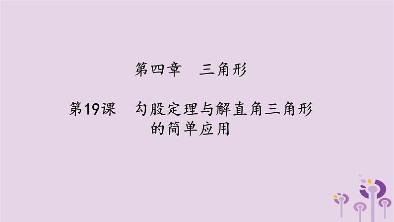 中考数学一轮复习课件 第4章 三角形第19课勾股定理与解直角三角形的简单应用（含答案）01