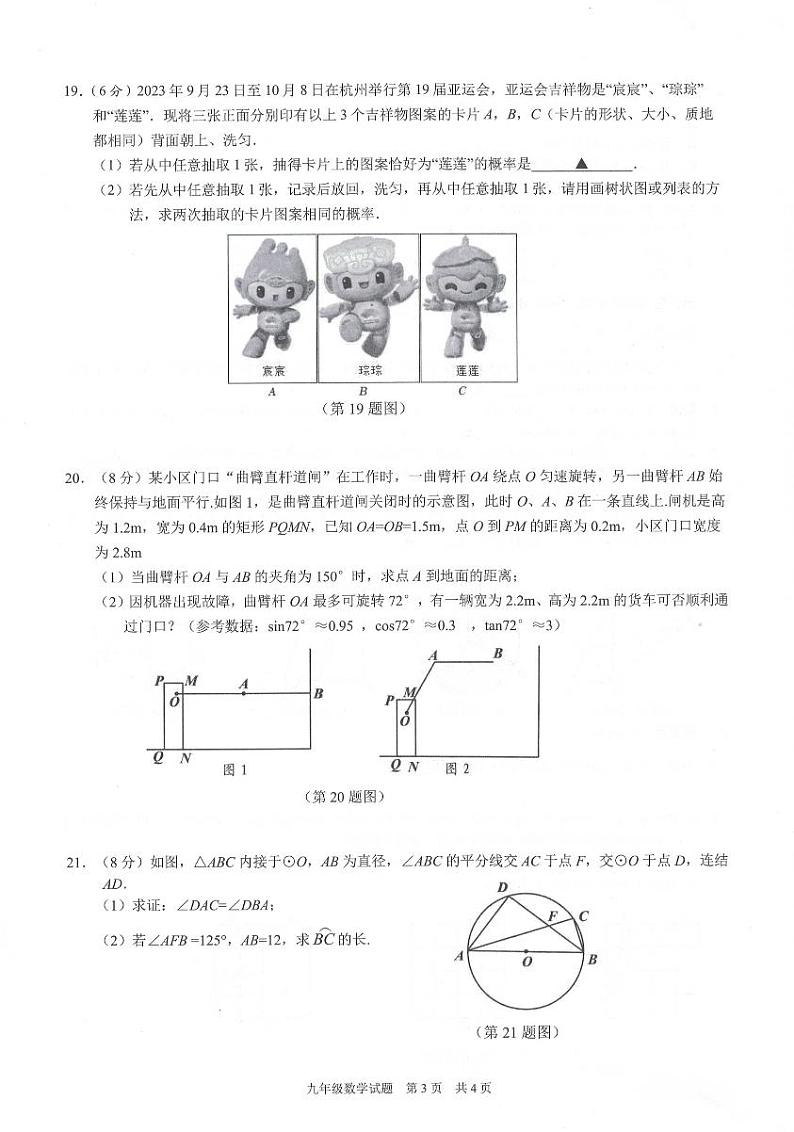 浙江省宁波市重点中学联考2024届九年级上学期期末考试数学试卷03