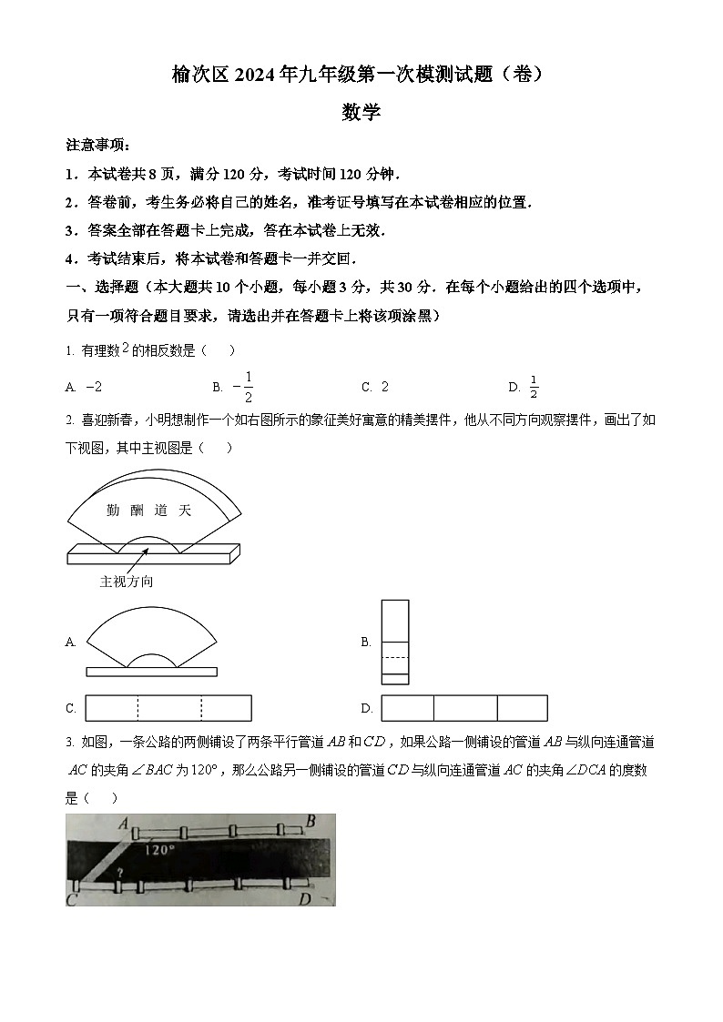 2024年山西省晋中市榆次区中考一模数学试题（原卷版）第1页