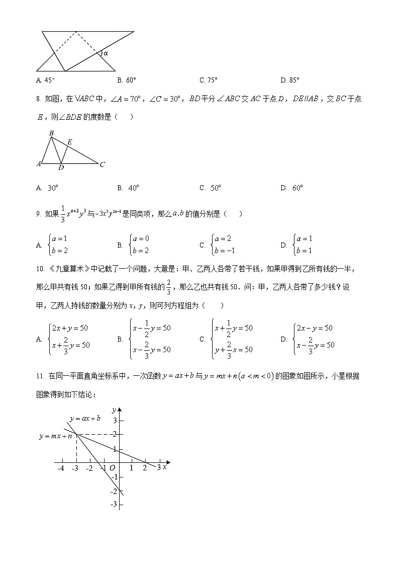 山东省东营市广饶县乐安街道乐安中学2023-2024学年七年级下学期3月月考数学试题（原卷版+解析版）02