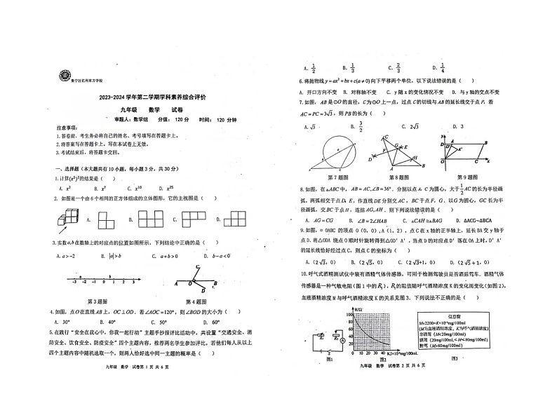 内蒙古乌兰察布市集宁区亿利东方学校2023-2024学年九年级中考一模数学试卷01