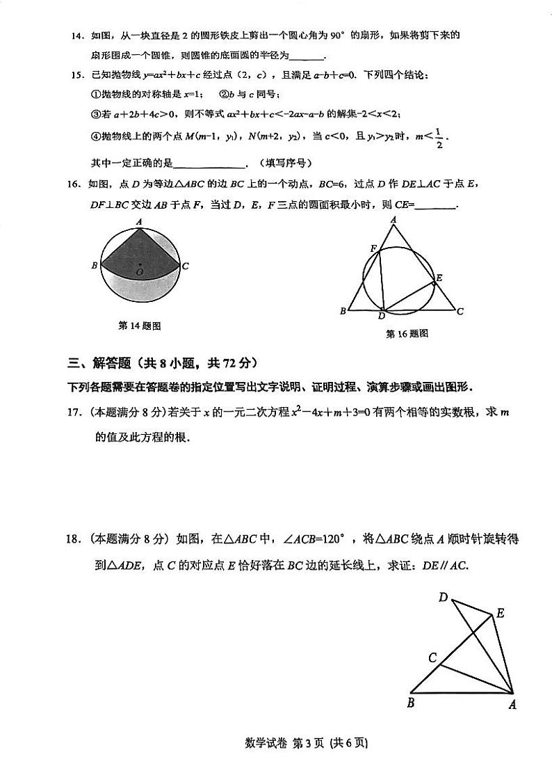 湖北省武汉市青山区2023-2024学年九年级上学期期末数学试卷第3页