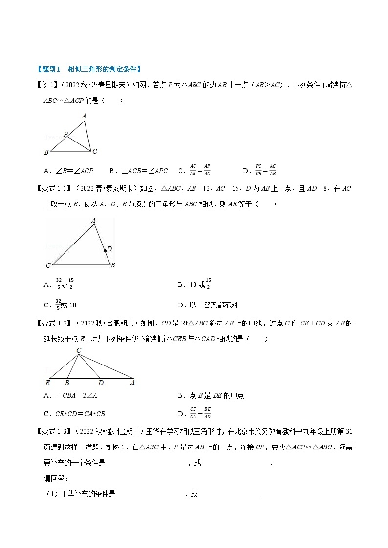 苏科版九年级数学下册举一反三专题6.3相似三角形的判定【十大题型】(原卷版+解析)02