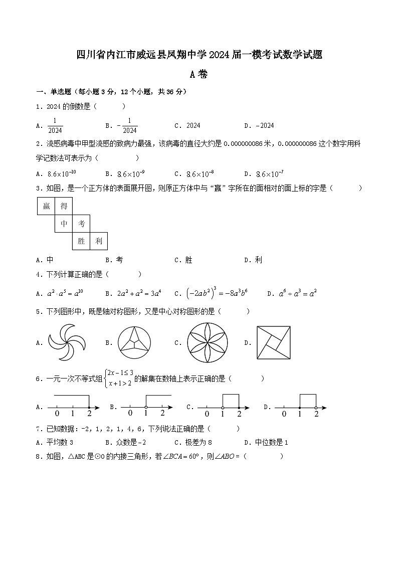 四川省内江市威远县凤翔中学2023-2024学年九年级下学期一模考试数学试题第1页