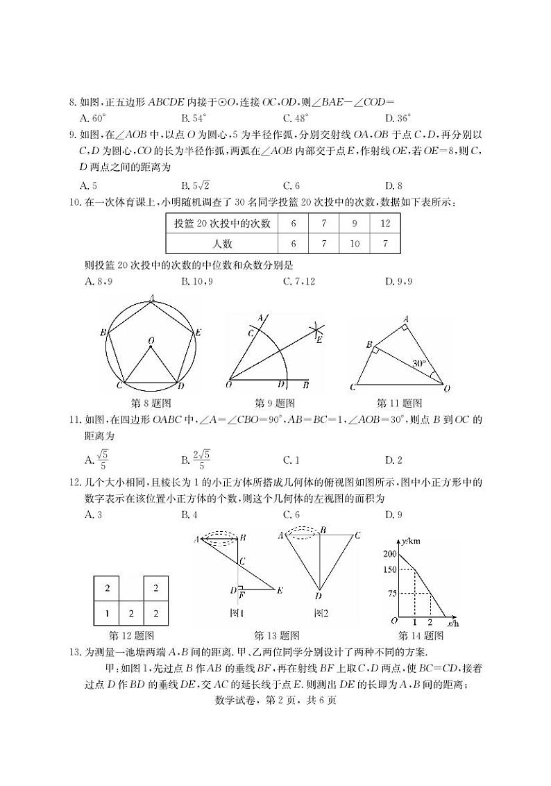 +河北省石家庄市新乐市2023-2024学年九年级下学期中考模拟考试数学试卷02