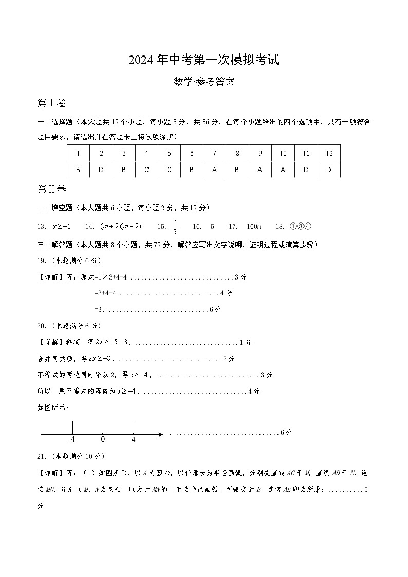 2024年中考第一次模拟考试题：数学（广西卷）（参考答案及评分标准）第1页