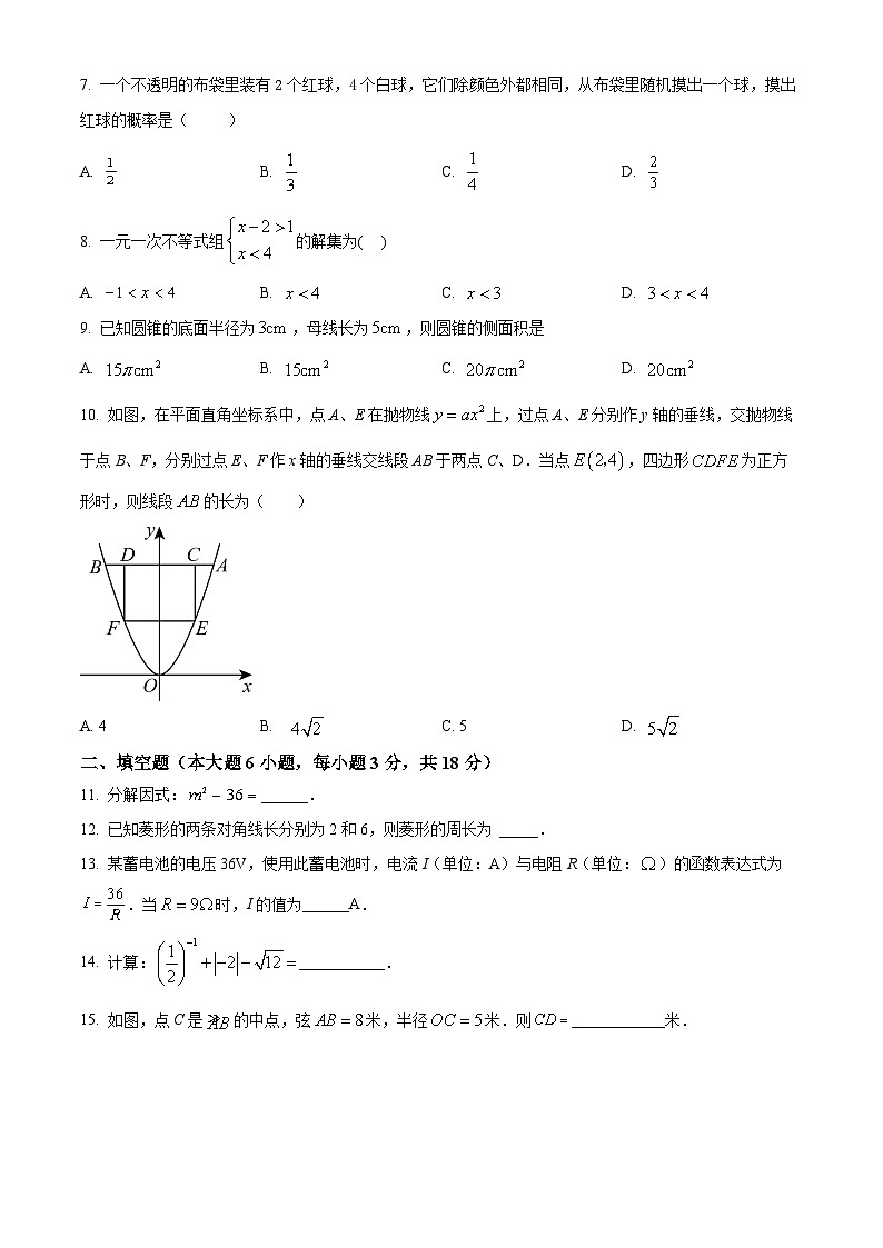 2024年广东省珠海市第八中学校中考一模数学试题（原卷版）第2页