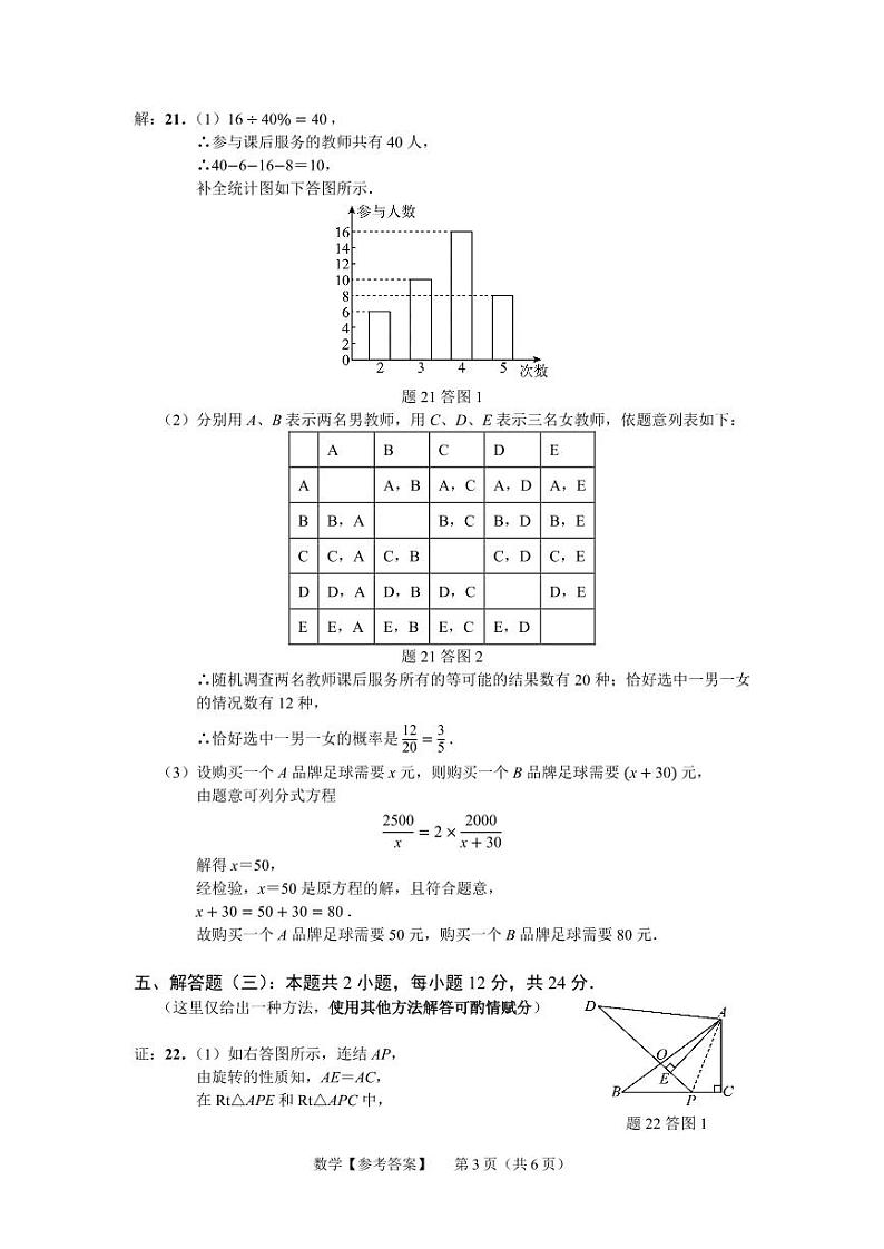 2024年广东省初中学业水平考试数学答案第3页
