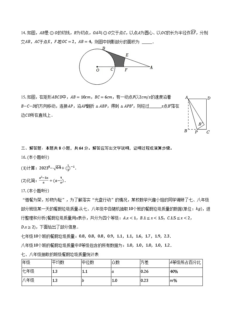 2023年河南省郑州市桐柏一中中考数学模拟试卷（含解析）03