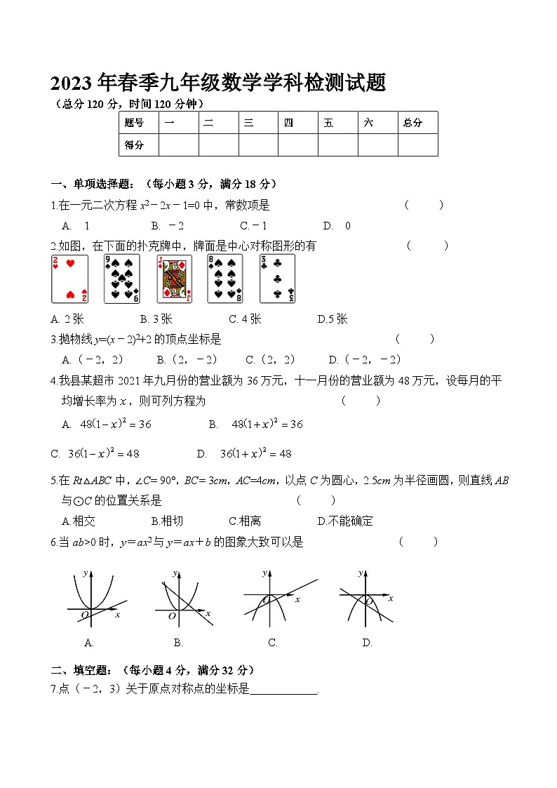 吉林省白城市通榆县2023届九年级下学期开学考试数学试卷(含答案)第1页