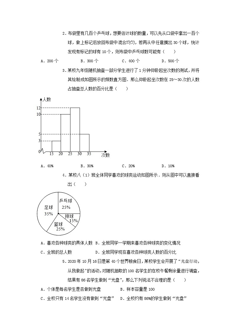专题训练30：数据的收集与整理 中考数学一轮复习知识点课标要求第2页