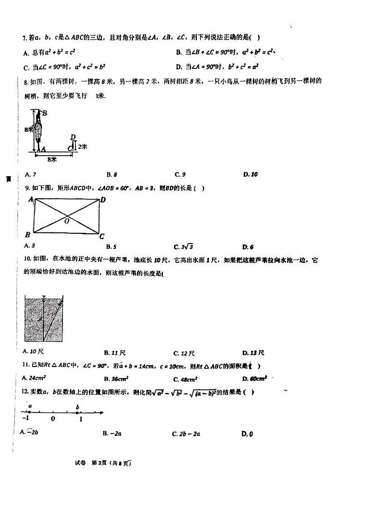 河北省邯郸市丛台区邯郸市锦玉中学2023-2024+学年八年级下学期4月月考检测数学试题第2页