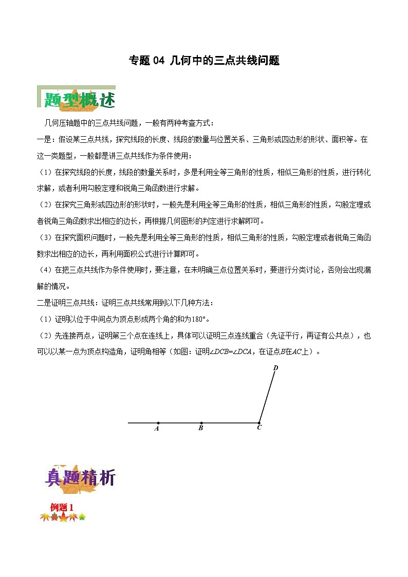 中考数学二轮复习压轴题培优专练专题04 几何中的三点共线问题（原卷版） 第1页