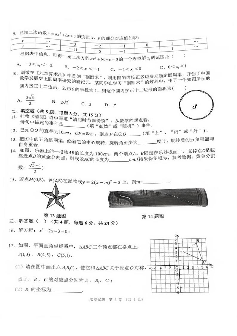 广东省珠海市斗门区2023-—2024学年上学期期末九年级数学试题02