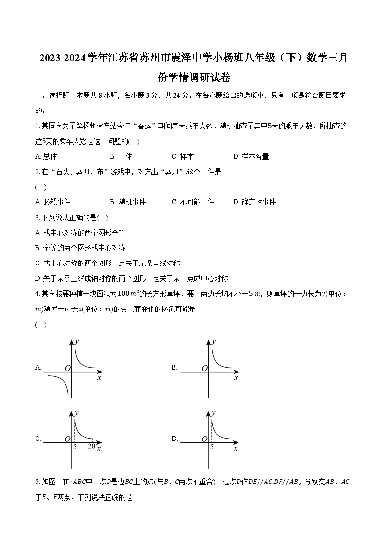 2023-2024学年江苏省苏州市震泽中学小杨班八年级（下）数学三月份学情调研试卷(含解析）01