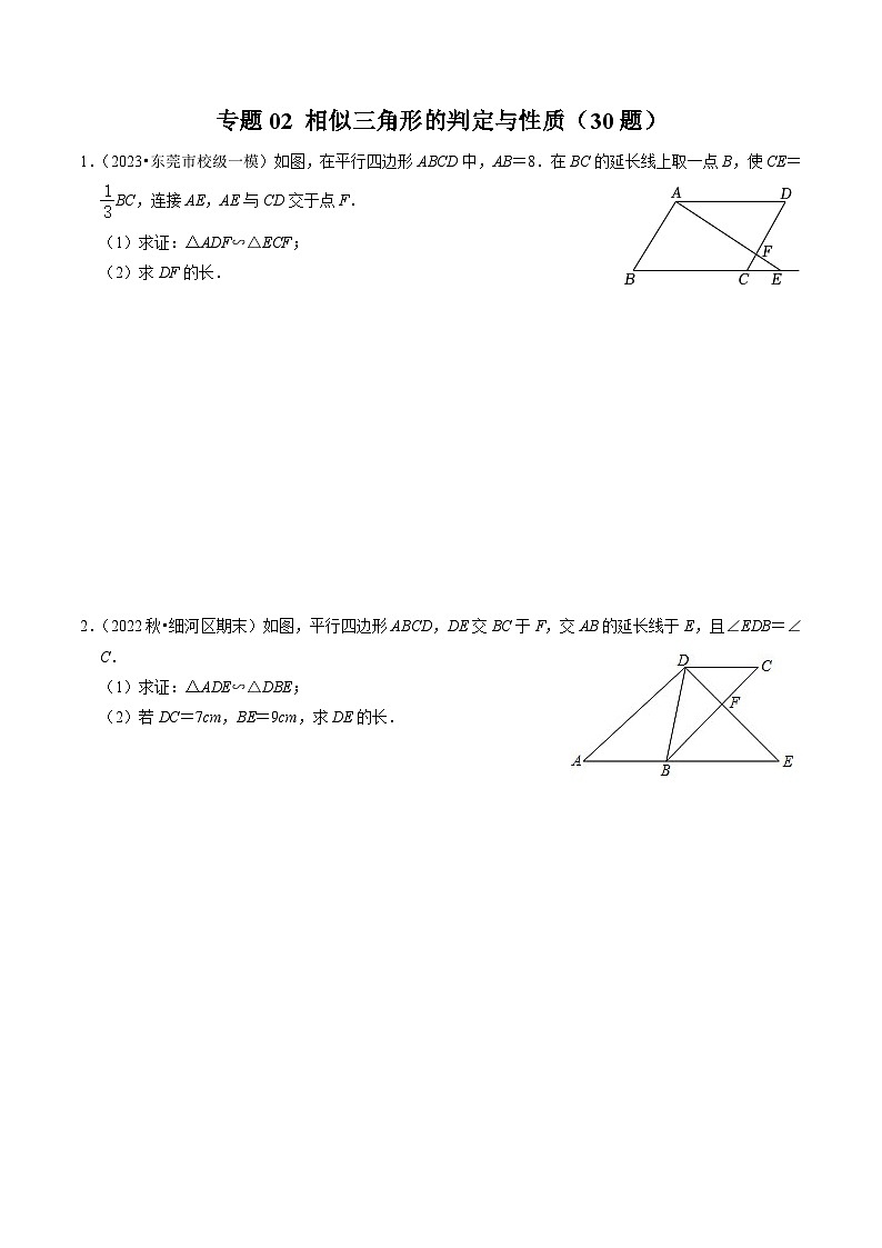 第07讲 专题02 相似三角形的判定与性质（30题）-【学生版】2024年九下数学同步精品讲义（人教版）第1页