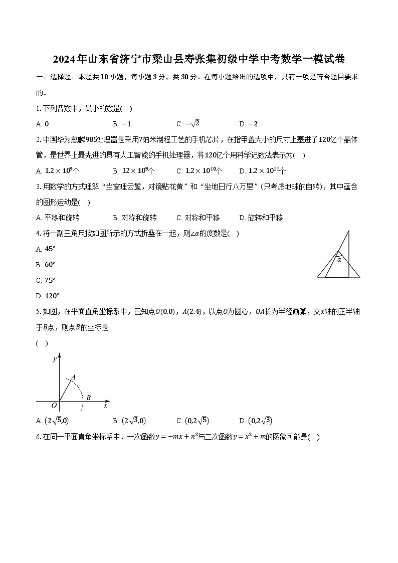 2024年山东省济宁市梁山县寿张集初级中学中考数学一模试卷（含解析）第1页