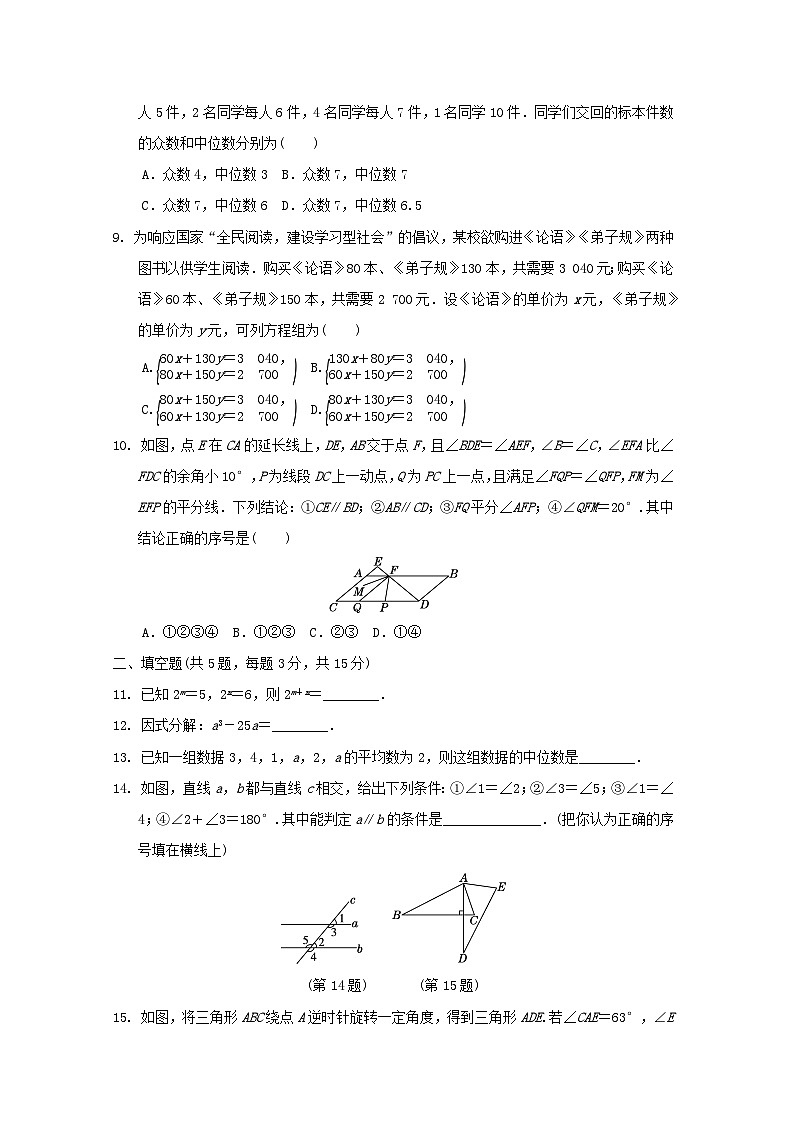 2024七年级数学下学期期末学情评估试卷（附解析湘教版）第2页